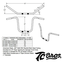 Manillar Springer Apes de 1 "- 12" negro "Tc bros" (101-0205) - Prófugos Garage
