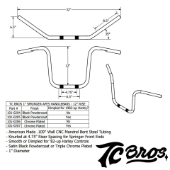 Manillar Springer Apes de 1 "- 12" negro "Tc bros" (101-0205) - Prófugos Garage