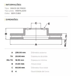 Disco freio dianteiro ventilado 4 furos Celta 1.4 03/15 Monza 82/96 Agile 1.4 8V - MR013 - Torq - comprar online