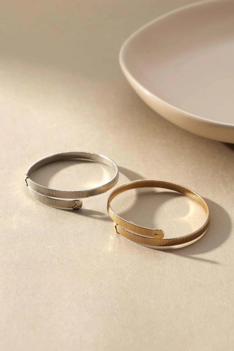 Pulsera Rígida Dorado y Plateado — Brazalete Statement