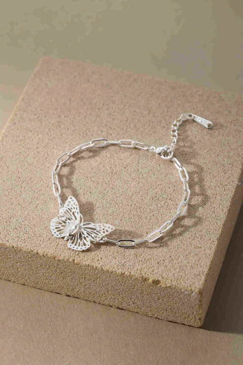 Pulsera Acero Blanco con Mariposa