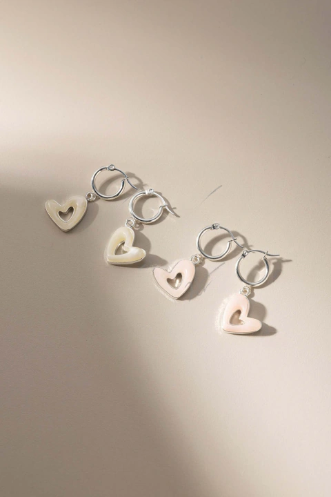 Aros Argolla Corazón con Strass Acero Blanco — Romántico y Tierno