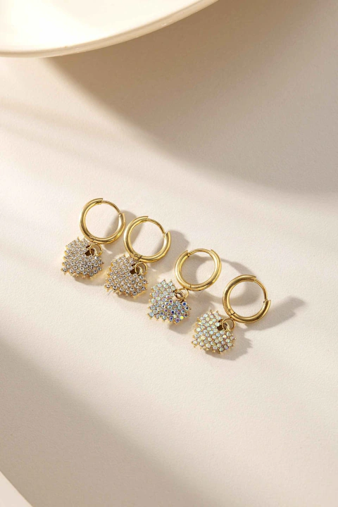 ARO Argolla Acero Dorado con Dije Corazón y Strass x12 Pares (3)