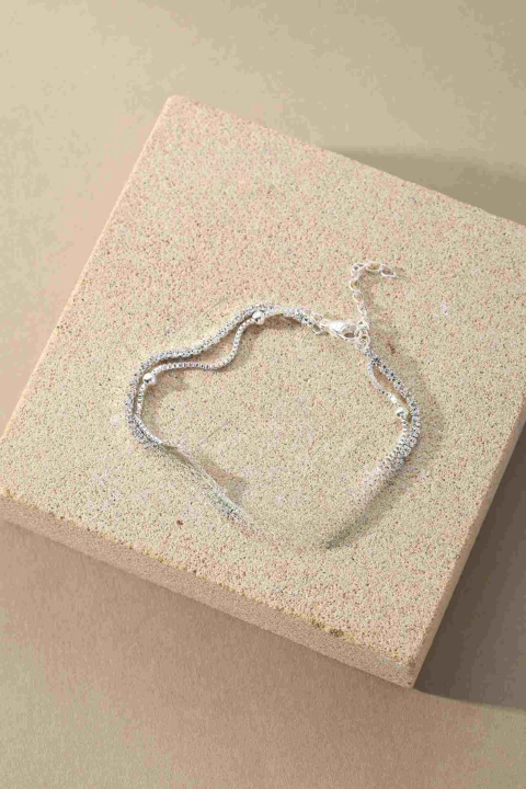 Pulsera Acero Blanco Doble Cadena con Strass