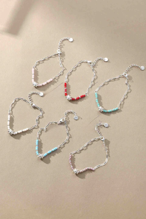 PULSERA Acero Blanco Combinada con Cristal y Perla