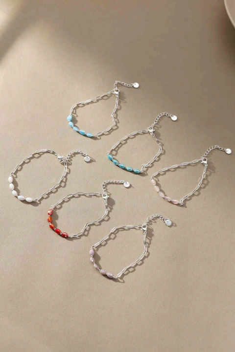 PULSERA Acero Blanco Combinada con Cristal Ovalado