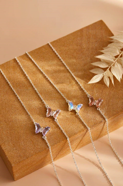 PULSERA Acero Blanco Mariposa Cristal