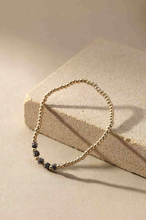 PULSERA Elástica Bolitas de Acero Dorado (288)