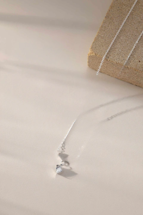 CADENA Acero Blanco con Cubic Corazón (906)