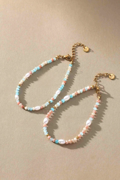 PULSERA Hilo con Terminación Acero Dorado y Bolitas (241)