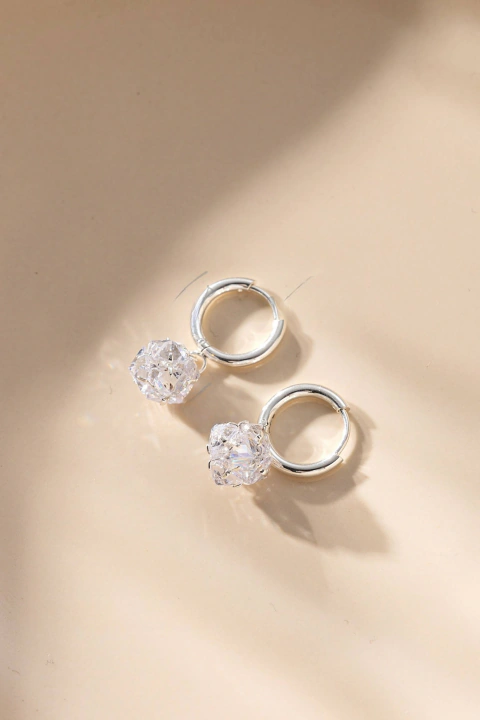 ARO Argolla Acero Blanco con Dije de Cubic Tira x12 Pares
