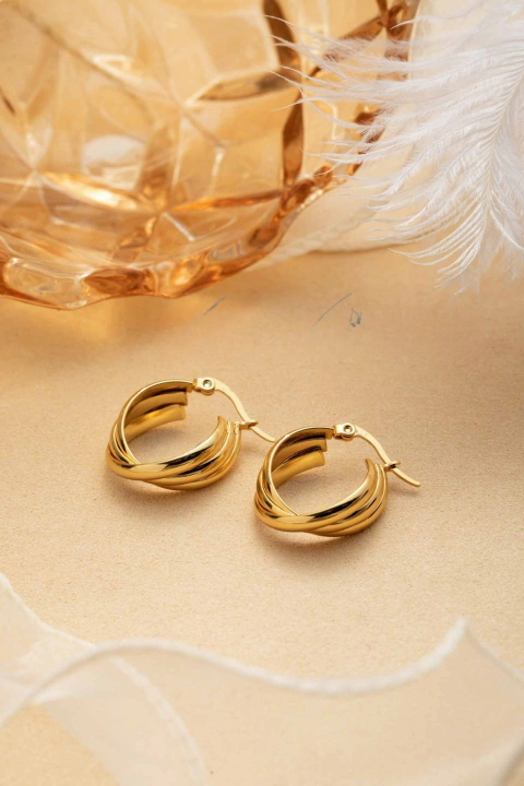 ARO Argolla Acero Dorado Torsada x5 Pares