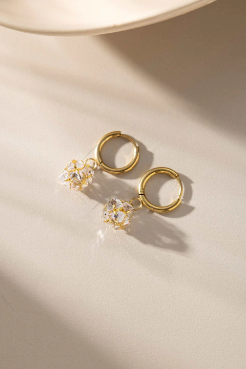 ARO Argolla Acero Dorado con Dije de Cubic Tira x12 Pares
