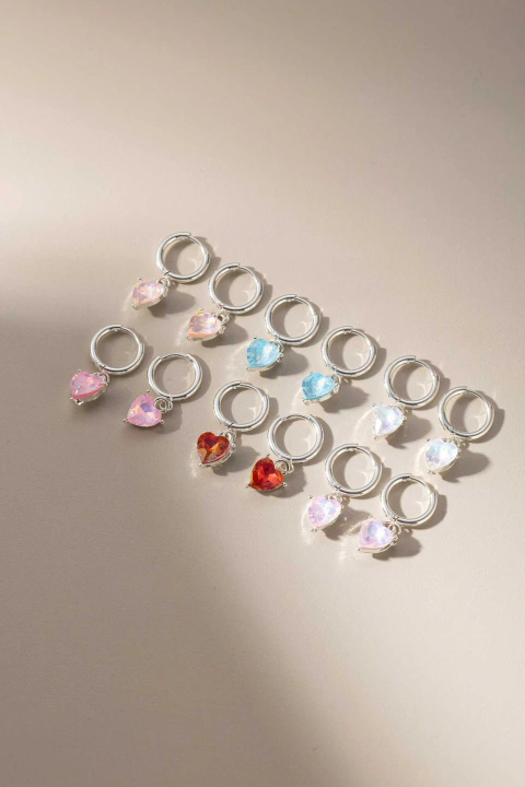 ARO Argolla Acero Blanco con Dije Corazón con Strass x12 Pares