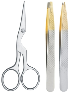 KIT SOBRANCELHA ENOX BELLIZ PINCA SILVER GOLD FINA + RETA + TESOURA