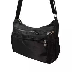 Bolsa Lateral Transversal Lisa Casual 3 Compartimentos Cor:Preto