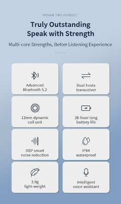 RUSAM RS19 5.2 Fones de ouvido Bluetooth TWS com Cancelamento de Ruído - comprar online