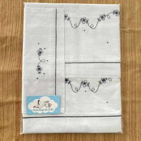 Jogo Lençol de Berço - Avião Azul Marinho