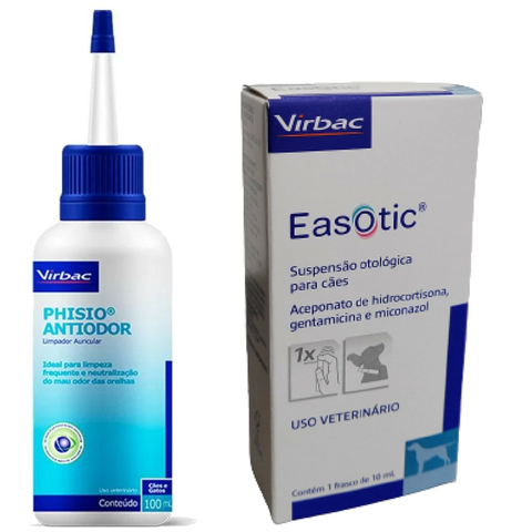 Kit EasOtic para cães 10 ml + Phisio Limpador Para Cães e Gatos 100ml