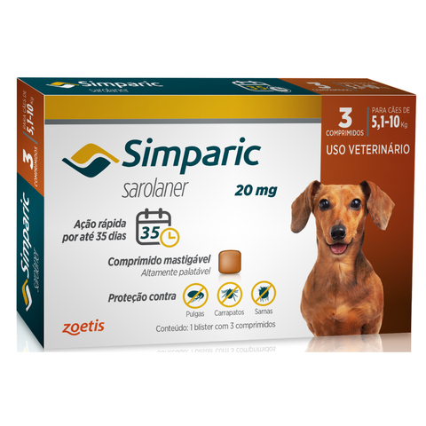 Antipulga e Carrapato Simparic 20mg (05,1 - 10kg) - 3 Comprimidos