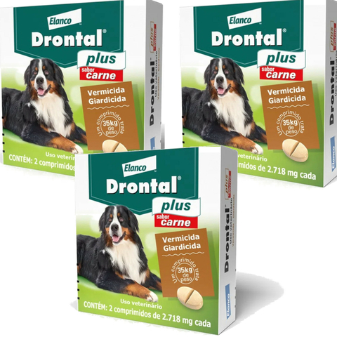 Kit com 3 Vermífugo Drontal Plus Cães até 35kg Com 2 Comprimidos