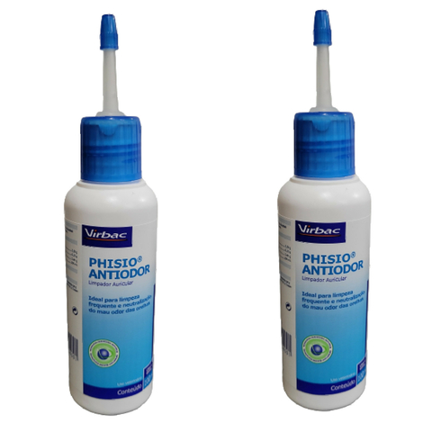Kit 2 Phisio Antiodor Limpador Auricular Para Cães e Gatos 100ml