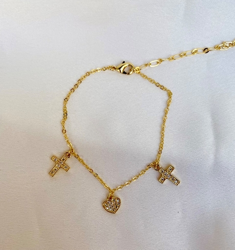 PULSEIRA CORAÇÃO E CRUZ CRAVEJADA