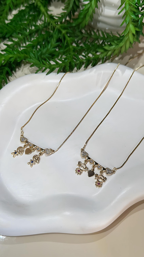 COLAR COM 2 FILHOS CORAÇÃO CRAVEJADO - comprar online