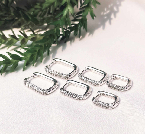 TRIO DE BRINCOS RETANGULAR 3 FILEIRAS