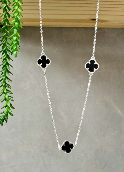 COLAR TREVO PEDRA PRETA - comprar online