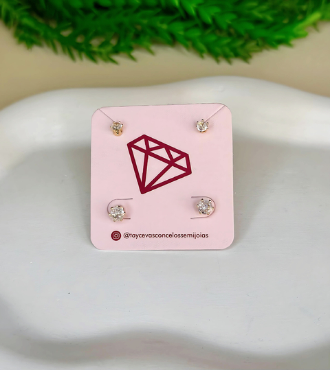 DUPLA DE BRINCOS REDONDO ZIRCONIA