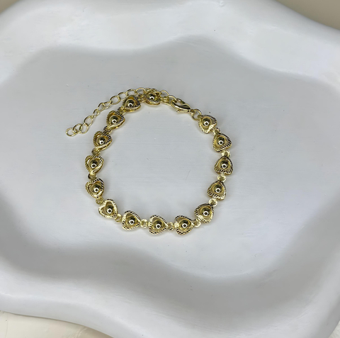 PULSEIRA DUPLA CORAÇÕES E BOLINHA