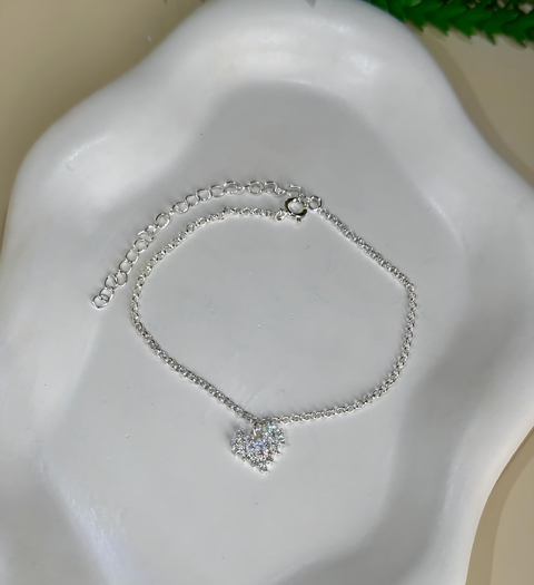 TORNOZELEIRA CORAÇÃO ZIRCO QUADRADO/ZIRCO