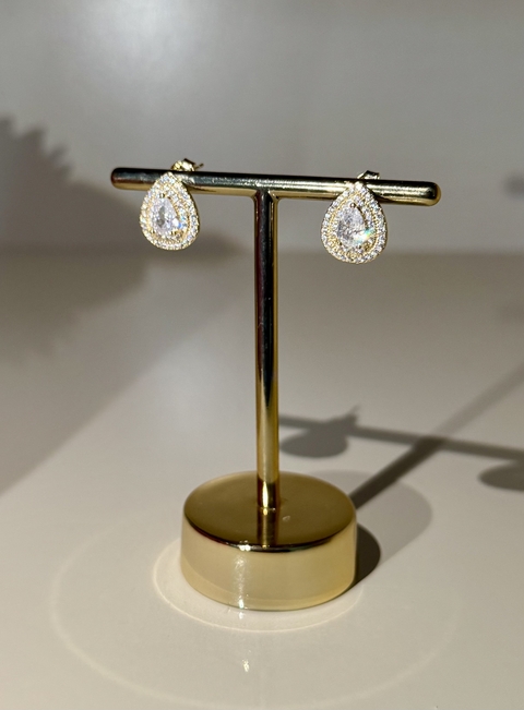 BRINCO GOTA PEDRA DUPLA ZIRCÔNIA