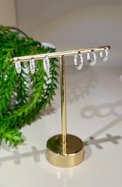 TRIO DE BRINCO ARGOLINHA BOLINHAS ZIRCO