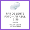 Par de lentes de resina fotocromática 1.56 com antirreflexo, indicado para correção de miopia, hipermetropia e astigmatismo.