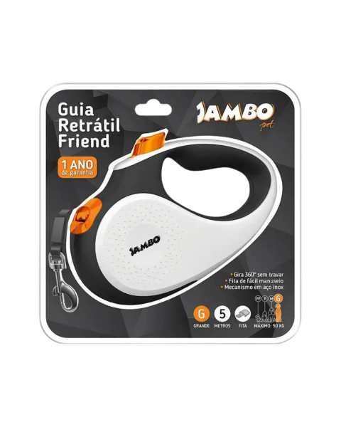 Guia Retratil Friend Mini Branca - Jambo