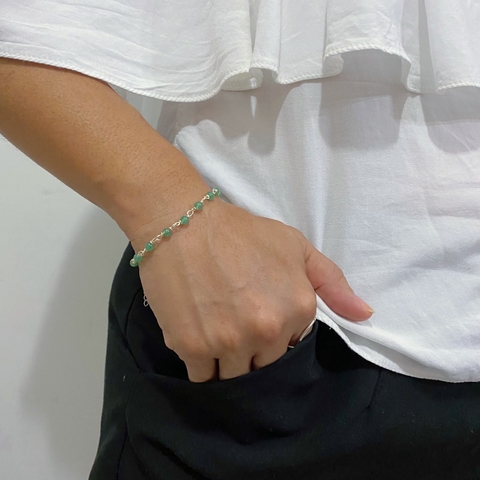 Pulseira Quartzo Verde Prata Mil