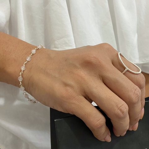 Pulseira Quartzo Rosa Prata Mil