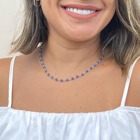 Colar Ágata Azul Prata Mil