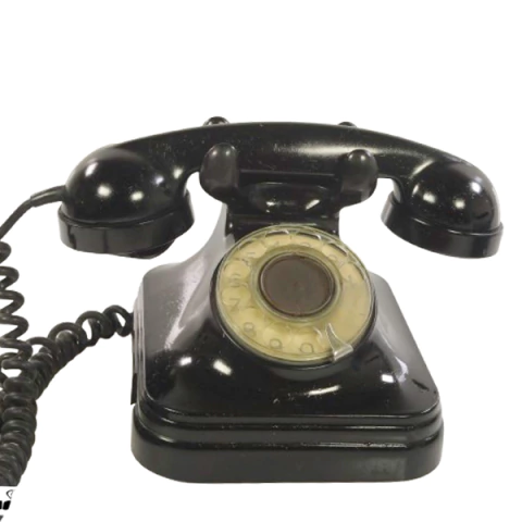 Antigo telefone preto de discar (3193)