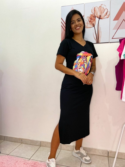 VESTIDO MIDI LEÃO COLORIDO