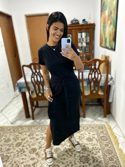Vestido Midi Amarração Liso