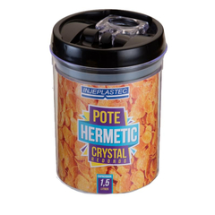 POTE HERMETICO 1,5L TRANSPARENTE TAMPA PRETA REDONDO INJEPLASTEC - REF.0185