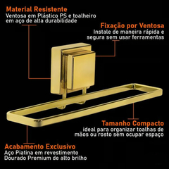 TOALHEIRO DE LAVABO C/ VENTOSA 25 CM AÇO DOURADO FUTURE - REF.8053DD - loja online