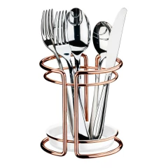 PORTA TALHERES UTENSILIOS BRANCO C/ AÇO ROSE GOLD FUTURE - REF.1195RG