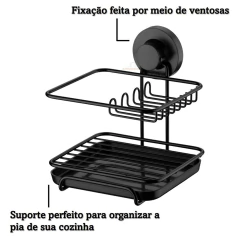 SUPORTE P/ SABAO DETERGENTE ESPONJA PRETO FUTURE - REF.4017PT - comprar online