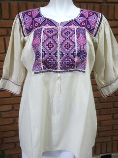 Imagen de Blusa bordada a mano Mod. Ejutla con bordados Multicolor Unitalla