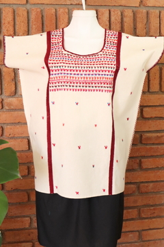 Blusa Tacuate bordada a mano Beige multicolor Unitalla - comprar en línea