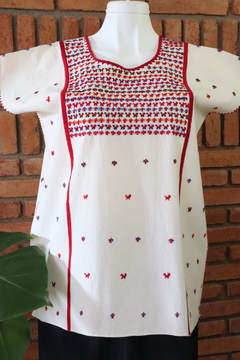 Blusa Tacuate bordada a mano Beige multicolor Unitalla - comprar en línea